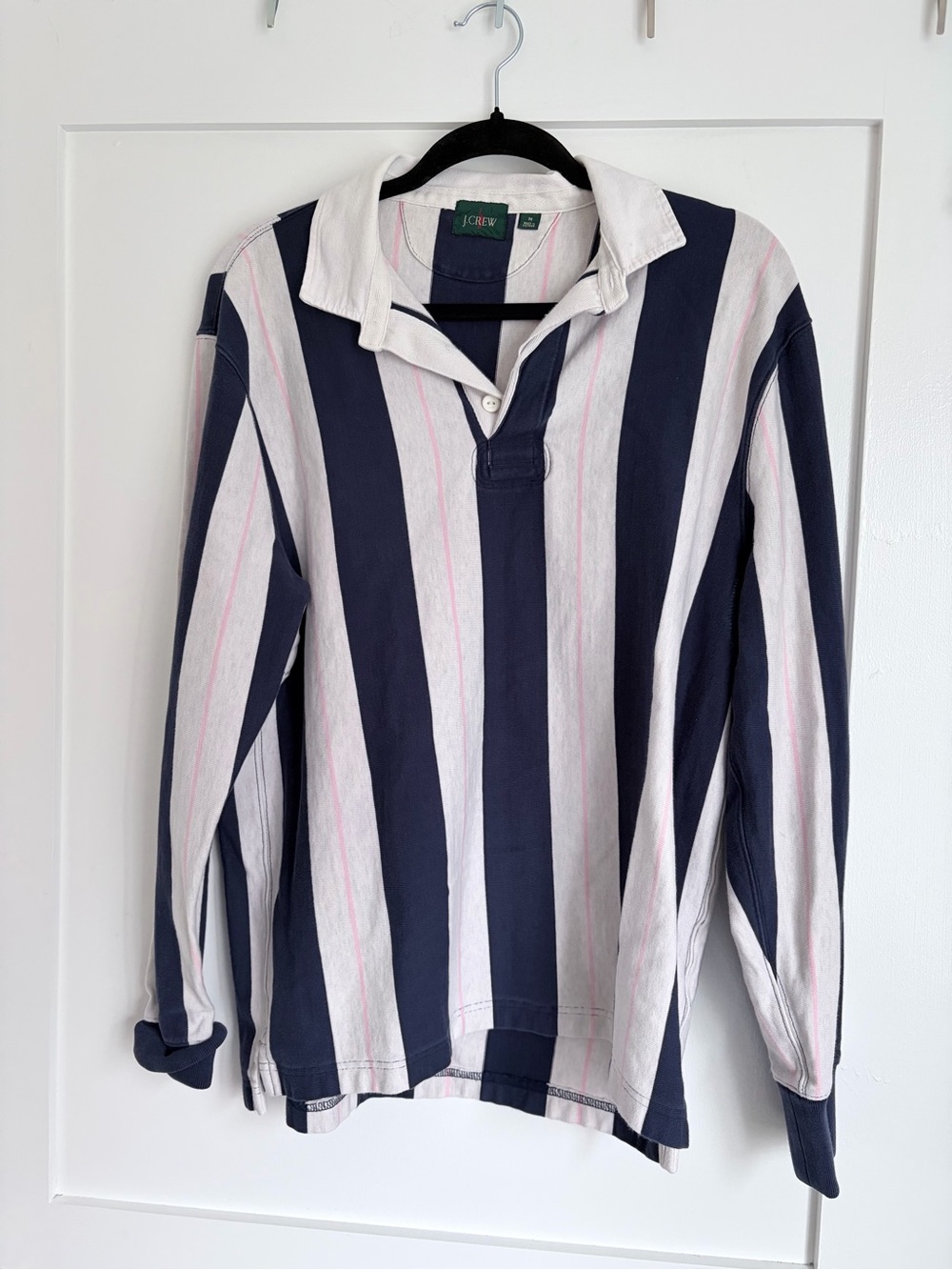 J. Crew 100% Cotton Navy and White Striped Rugby Shirt